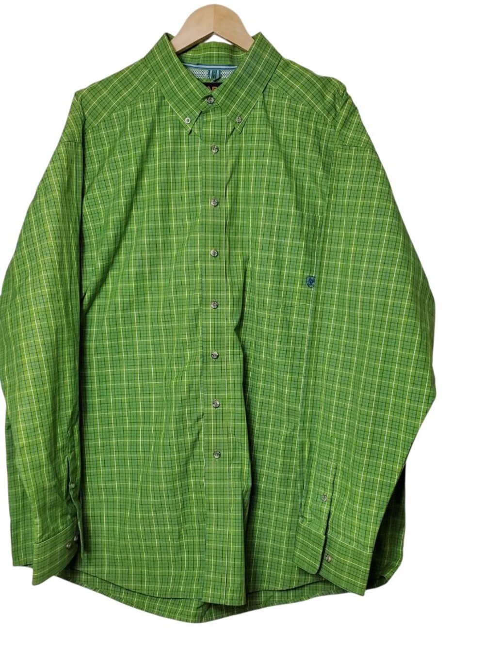 ARIAT Pro Series Men's Lime Green Micro Plaid Button Down Shirt, Size XXL TTG